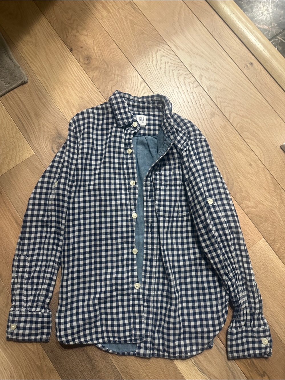GAP Blue and White Check Button-Down Shirt